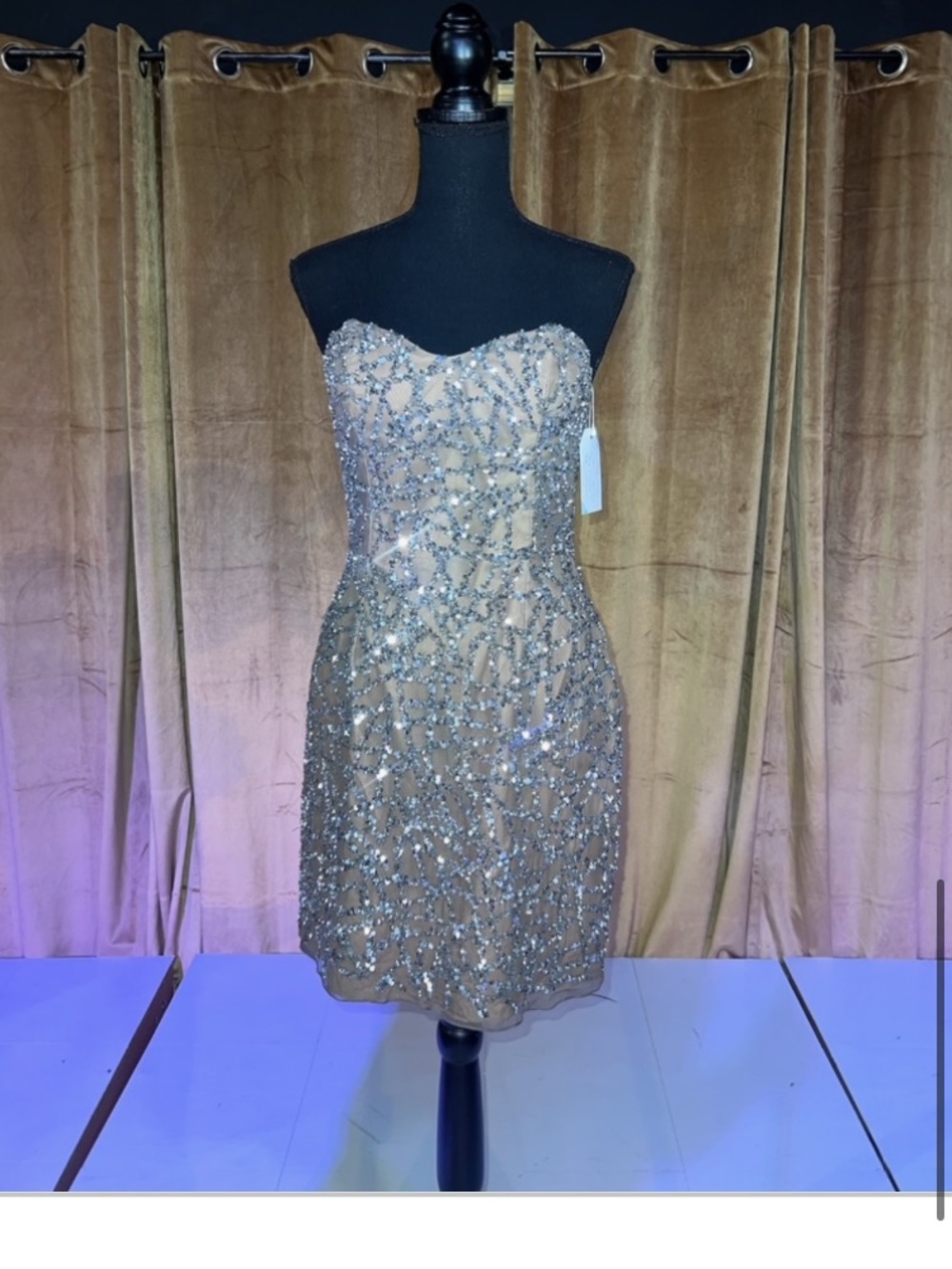 Scala Strapless Sequin Cocktail Dress in Champagne Gold